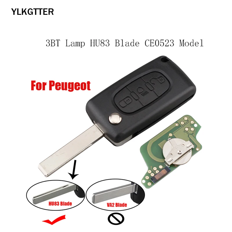 YLKGTTER 3 кнопки дистанционного ключа костюм для peugeot 407 308 307 208 207 партнер с кнопкой фар ID46/PCF7941 чип HU83/VA2 лезвие