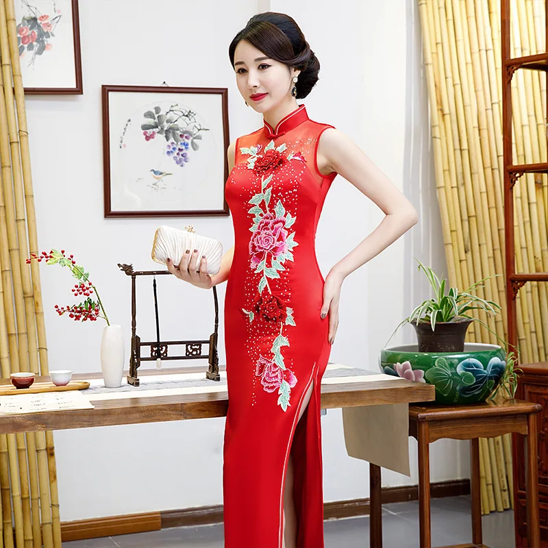 

Plus-sized Cheongsam Long Dress Plus-sized Womenswear 2019 Summer New Style Catwalks Cheongsam Embroidered Banquet Formal Dress