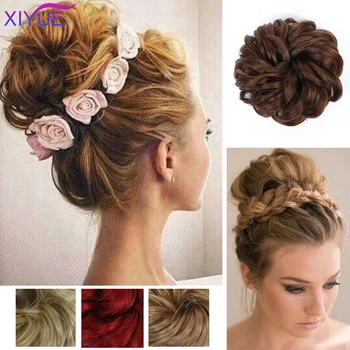 

Chignons Rubber Elastic Scrunchie Extensions Hair Ponytail Bundles Fake Hair Donut Curly Messy Bun Elastic Synthetic Hairpieces