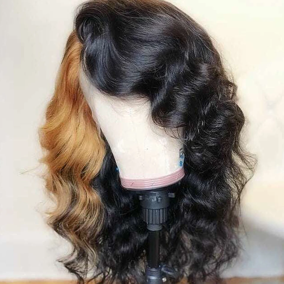1B/27HL Loose Wave Honey Blonde Highlights Color 13x6 Ombre Human Hair Wig Brazilian Remy Hair 13x4 Lace Front Wigs Bleached Knots - Цвет: 1B/27HL