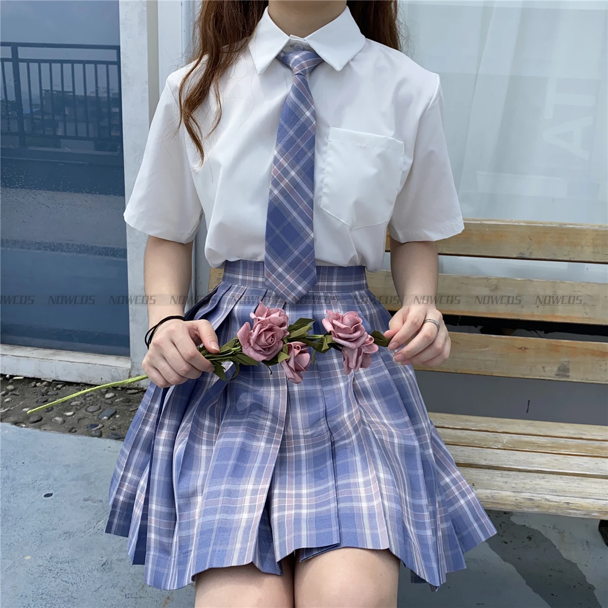 Humo púrpura] Estudiantes, niñas, faldas plisadas de cintura alta de manga larga/corta, faldas a cuadros mujeres, uniforme escolar JK, Universidad japonesa|Uniformes escolares| - AliExpress