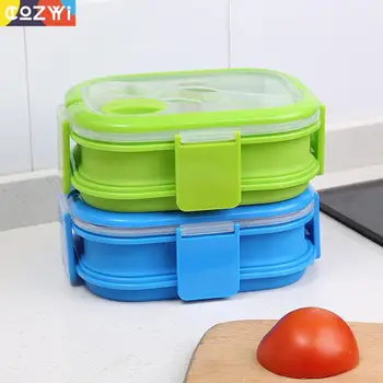 

800+500ml Lunch-box Double Layer Folding Handle With Vent Hole Spoon Microwave Portable Food Container