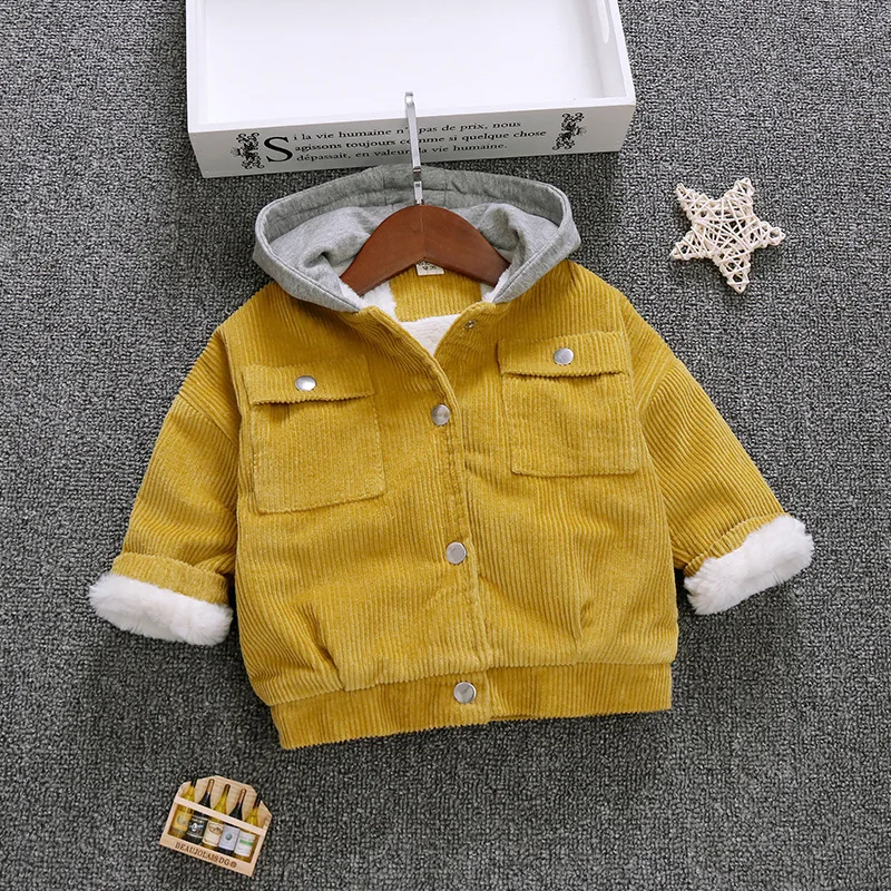 Новинка года, осенне-зимняя теплая куртка для девочек, Модное детское пальто куртки для мальчиков детская верхняя одежда с капюшоном, пальто для маленьких девочек - Color: Yellow