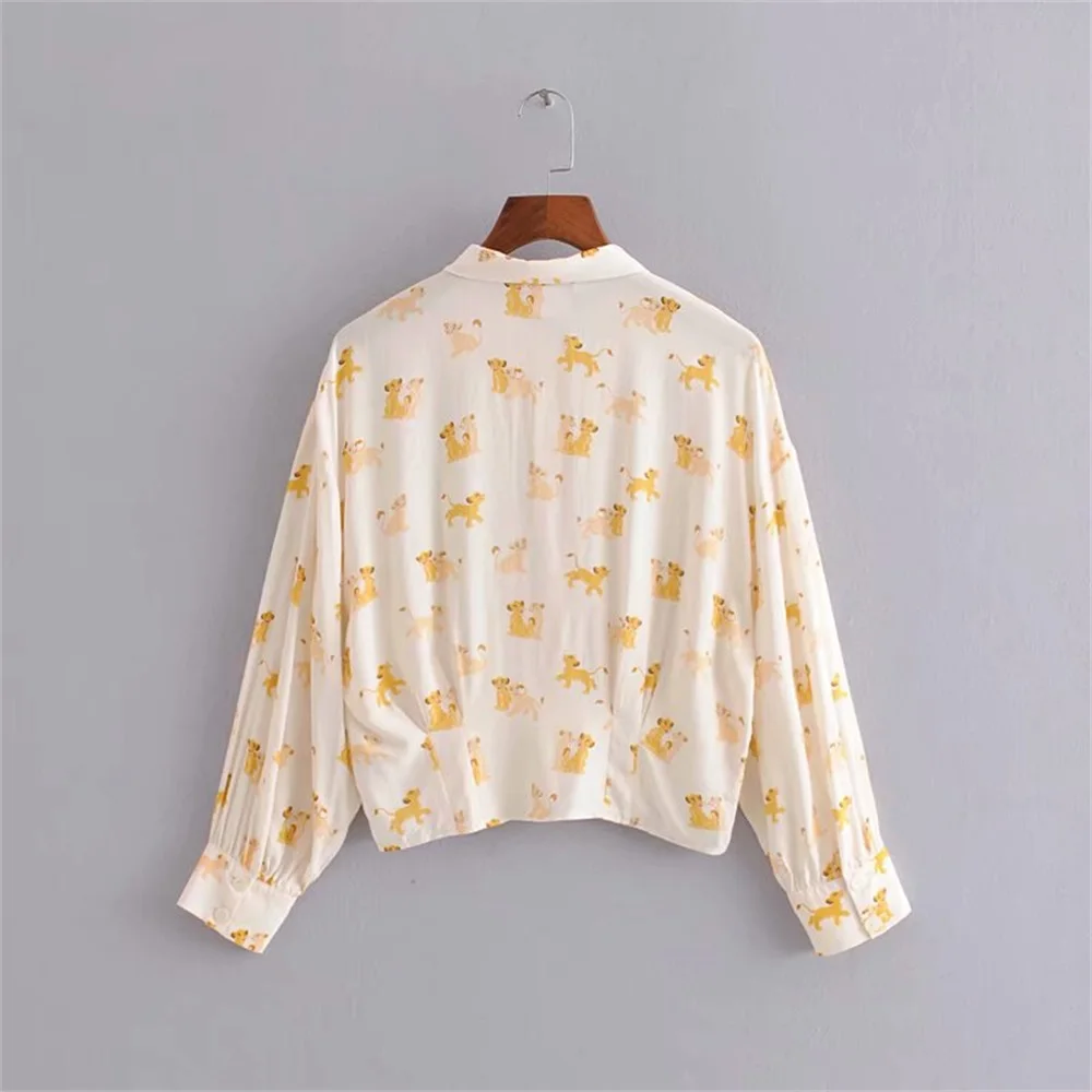 Женская одежда ZA & TRF осенняя Свободная рубашка с длинными рукавами и принтом льва