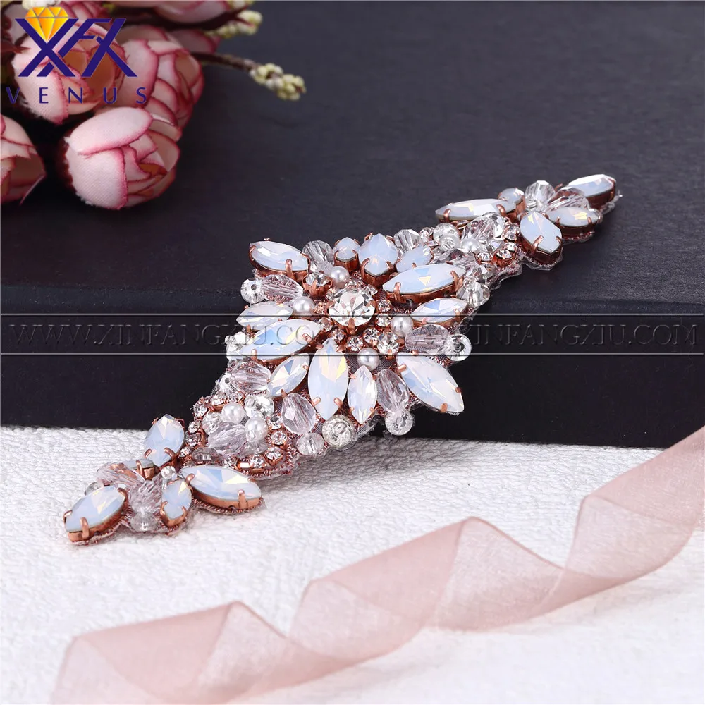 XFX VENUS 1 Piece Hand Sewing On Rhinestone Applique with beads Clothes Patch Wedding Dress Trimming Costume Embellishment