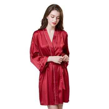 

NORMOV Women Faux Silk Robe Sexy Bathrobe Robe Belt Ice Silk Bathrobe Pajamas Femme Solid Color Robe Female Dressing Gown