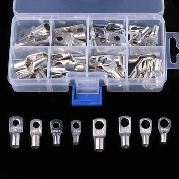 

60 Pcs Assorted Crimp Terminals Set Bolt Hole Tin Plated Copper Wire Connector