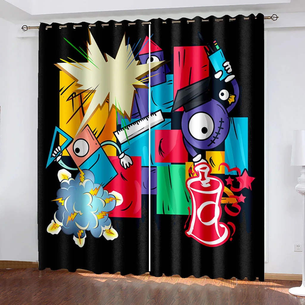 

Cartoon Style Blackout Curtain Colorful Graffiti Window Curtains for Kids Bedroom Living Room Decor (2 Panels) カーテン Cortina