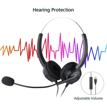 

Mute Function Call Center USB Headset Noise Cancelling USB Call Center Headphone with Microphone for Skype Computer