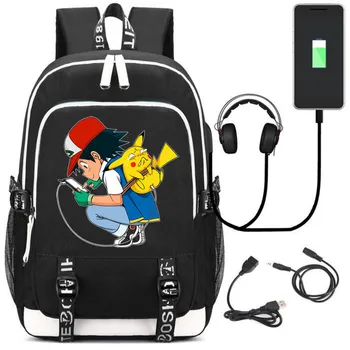 

2020 New Hot Funny Pikachu Ball Game Rucksack Backpack Bag USB Port Travel Laptop Student Book School Bags Cosplay