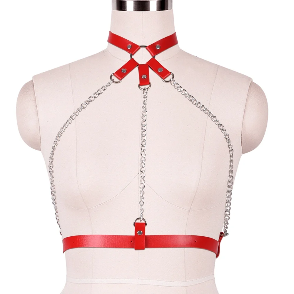 

Женский кожаный ремень Goth, регулируемый ремень на лямке через шею, голографический ремень