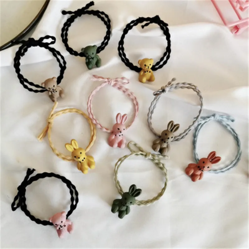 

Kids Children Girl Elastic Hair Band Sets Cute Solid Cartoon Bear Rabbit Bunny Head Wear Accessories-MYE-W7