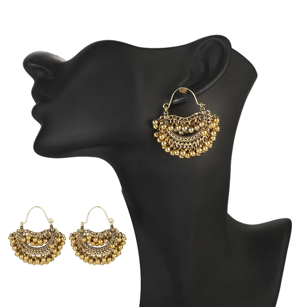 Women's Afghan Gold Color Alloy Sector Earrings Bohemian Vintage Antique Ethnic Statement Indian Egypt Jewelry golden earrings