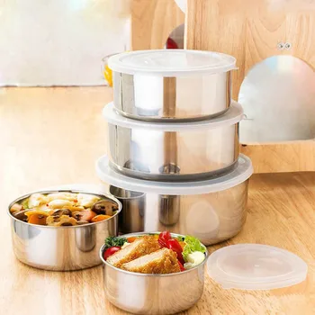 

5 Pcs Stainless Steel Storage Bowl Kitchen Food Container with Lid Lunch Box Refrigerator Sealed Cans Organizer Home Bowl Set
