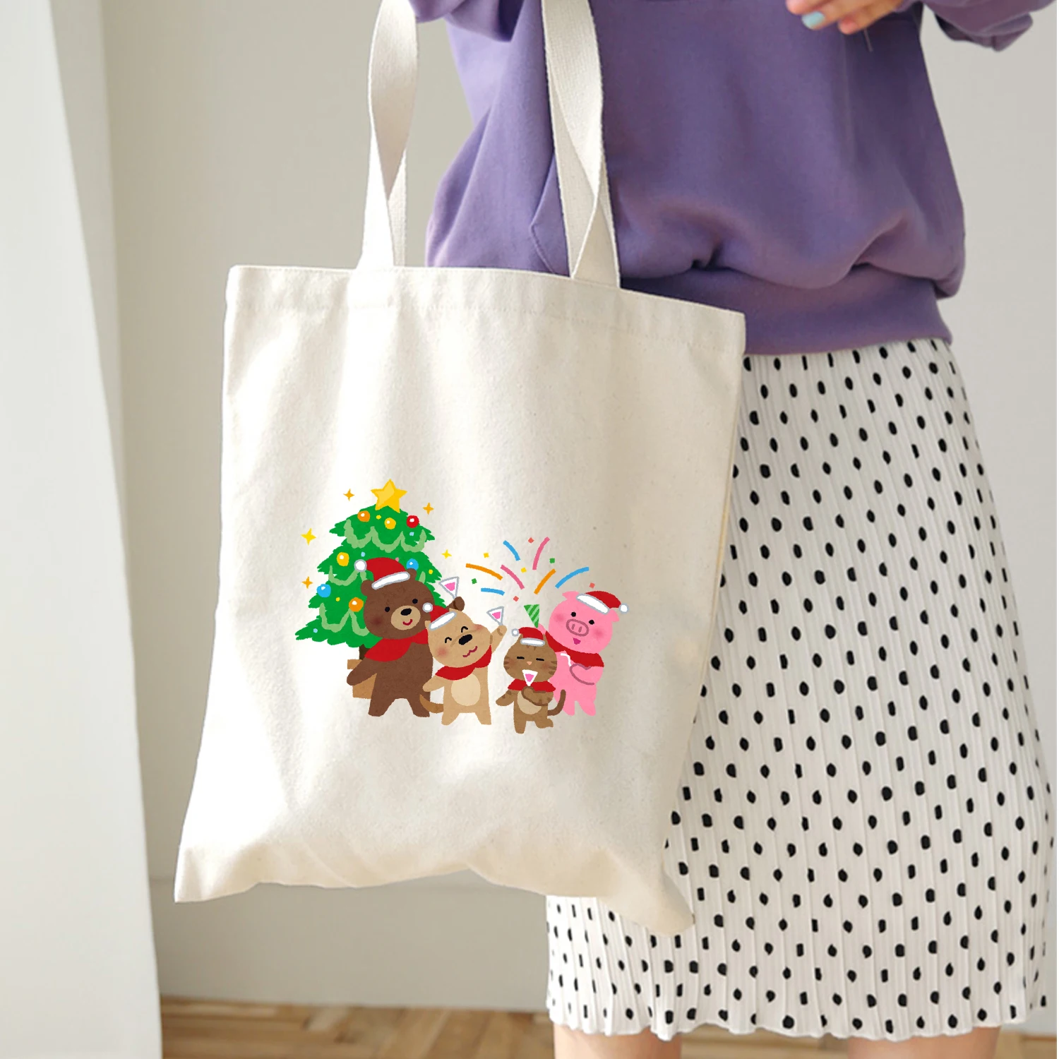 Рождественские Мультяшные Наплечные сумки для покупок, сумки-тоут, кошельки-пакеты, повседневные сумки для женщин, милые западные европейские забавные повседневные сумки