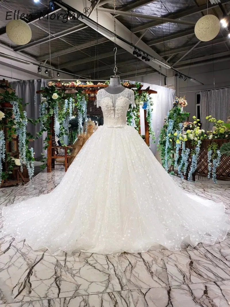 Свадебное пдатье с вырезом на спине из слоновой кости, роскошные бусы, вырез лодочкой, рукав, пояс, шлейф, Vestidos De Novia, Свадебное бальное платье
