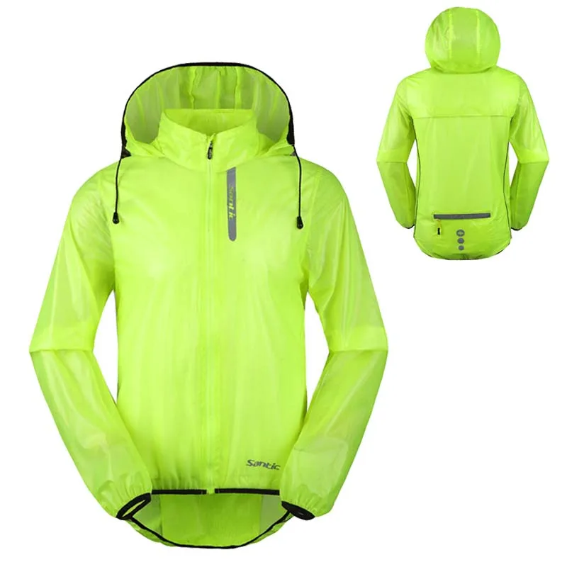 

Santic Cycling Hooded Jacket Men Sunproof&Waterproof Bike Jersey Rainproof Hooded Bicycle Riding Bike Rain Jacket Green Raincoat