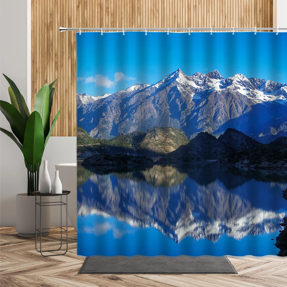 

Nature Landscape Shower Curtain Snow Mountain Reflection Forest Scenery Bathroom Decoration Waterproof Bath Curtains With Hooks