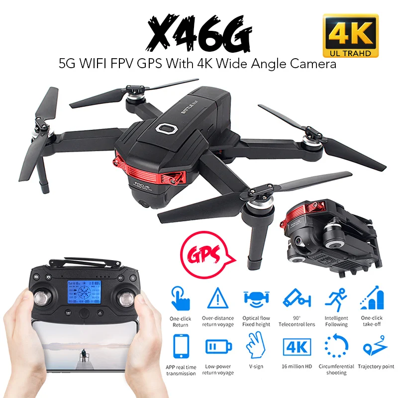 

X46G 5G WIFI FPV GPS With 4K Wide Angle Dual HD Camera Brushless Foldable RC Quadcopter RTF 25 min Flight Time Camera Drone