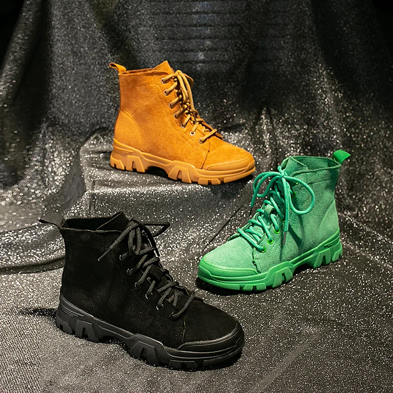 Spring Autumn Women Boots British Wind Students Military Boots Women's Boots Net Red Short Boots Winter Shoes Green