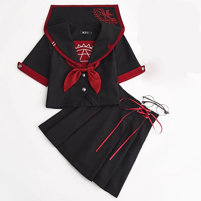 Черный jk костюм моряка COS школьная одежда женская школьная форма Мягкая Панк Лолита Волшебная передняя часть Хэллоуин модные костюмы