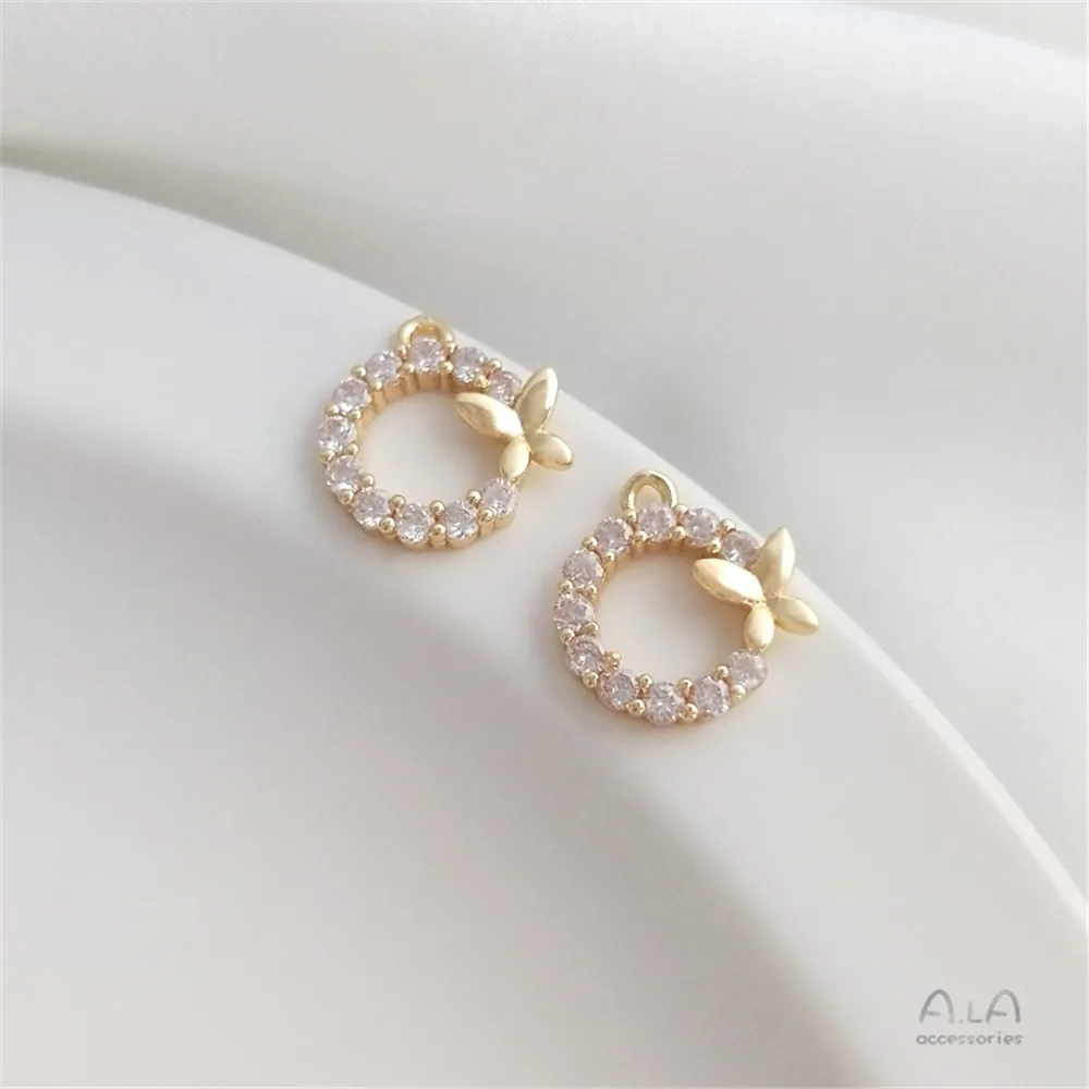 

14K Gold Filled Plated Brass Zircon Ring Butterfly Pendant Handmade DIY Bracelet Earrings Pendant Accessories