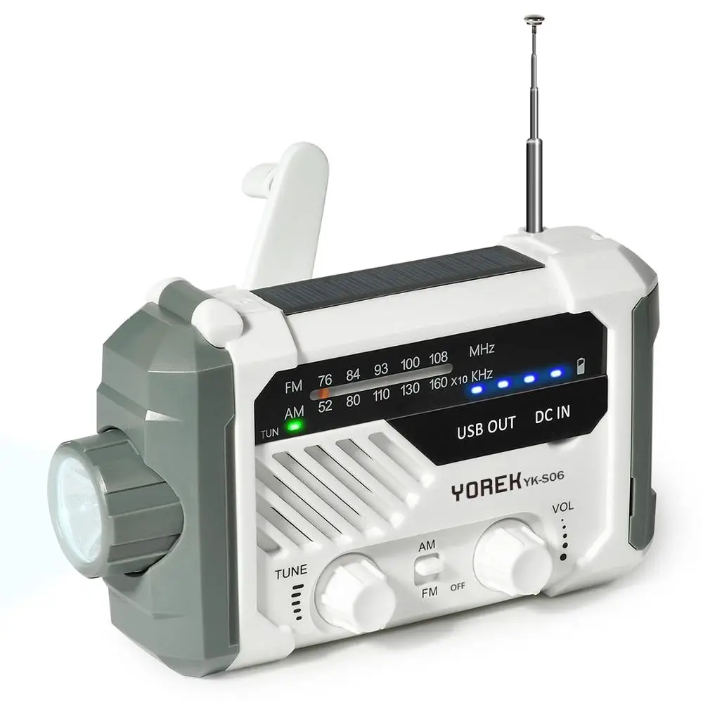 Yorek Emergency AM FM Radio Hand Crank Battery Operated Solar Radio with LED Flashlight Desk Lamp2000mAh ChargerSOS Alert