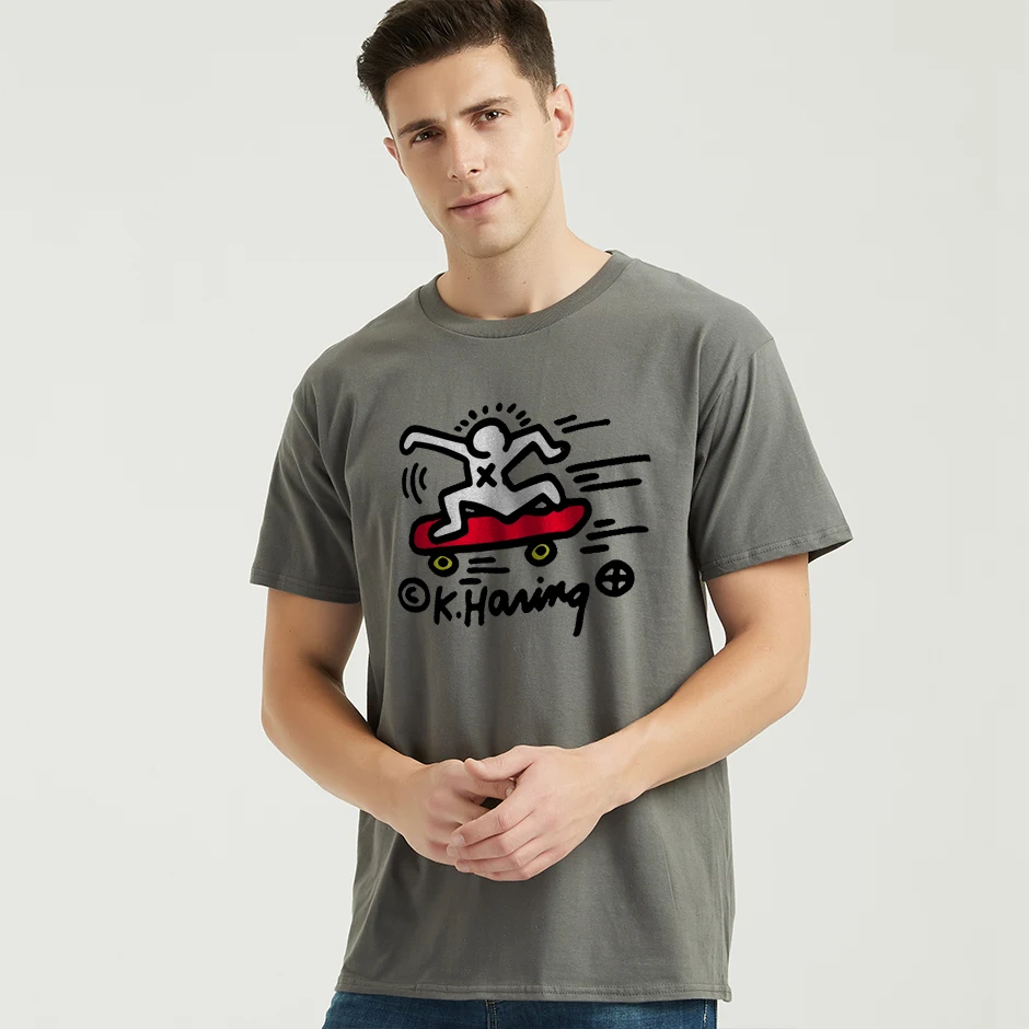 

Keith Haring T shirt KEITH HARING SKATE art POP art t shirt fashion man Tee shirt 100 percent cotton graphic- sleeve t-shirt