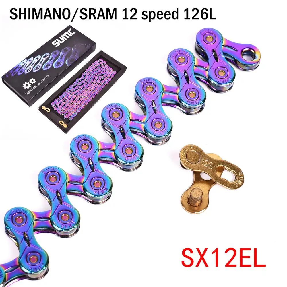 SUMC велосипедная цепь X9 X10 X11 X12 велосипедная цепь для SHIMANO 8/9/10/11/12 скоростная дорога MTB шатун 8 9 10 11 12s 116L 126L полый Oco - Цвет: SX12EL rainbow