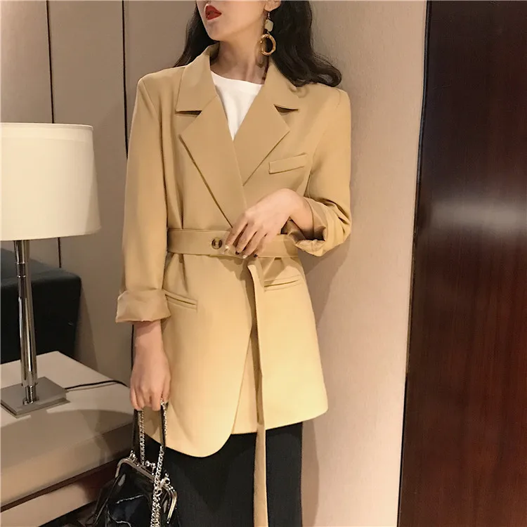 

Suit Autumn WOMEN'S Dress 2019 New Style Korean-style Loose-Fit Slimming Elegant Mid-length Long Sleeve Suit Coat Fashion