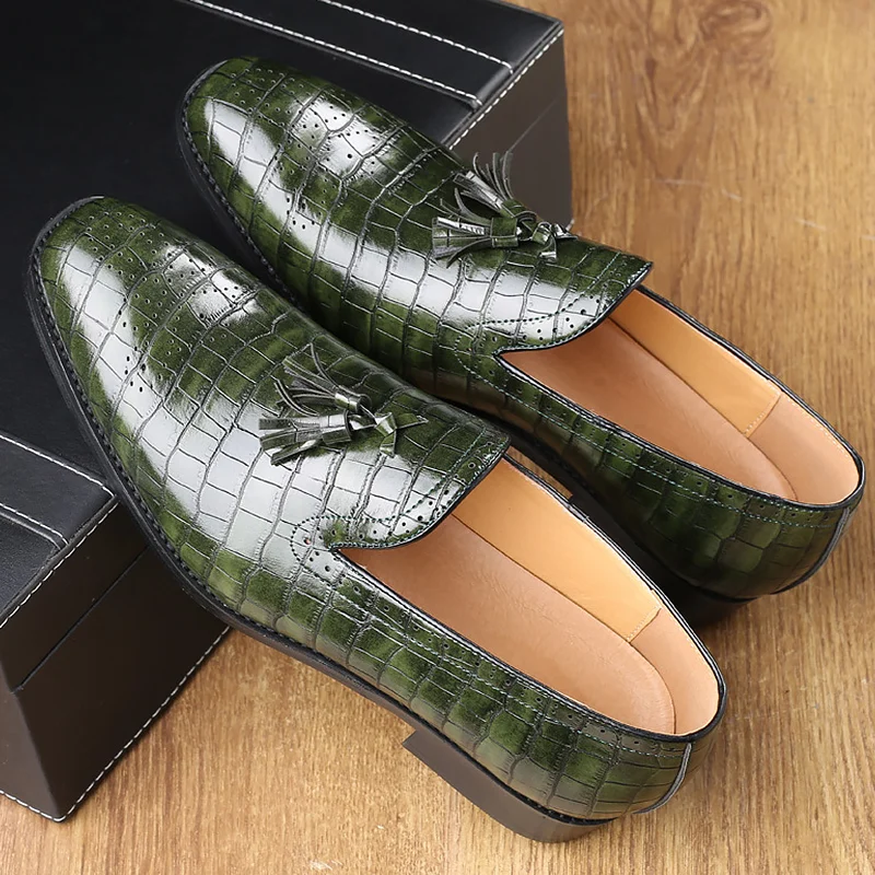 

Mens Shoes Casual Leather PU Fringe Gingham Hollow Sturdy Sole Brogue Shoes Men Shallow Slip On Driving Shoe Man