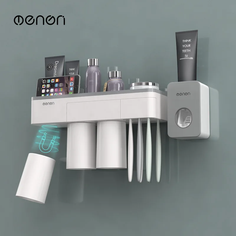 

Family Toothbrush Holder Inverted Cup Wall Mount Cleanser Storage Bathroom Tools Set Makeup Cleanser Toothpaste Bathroom Storage