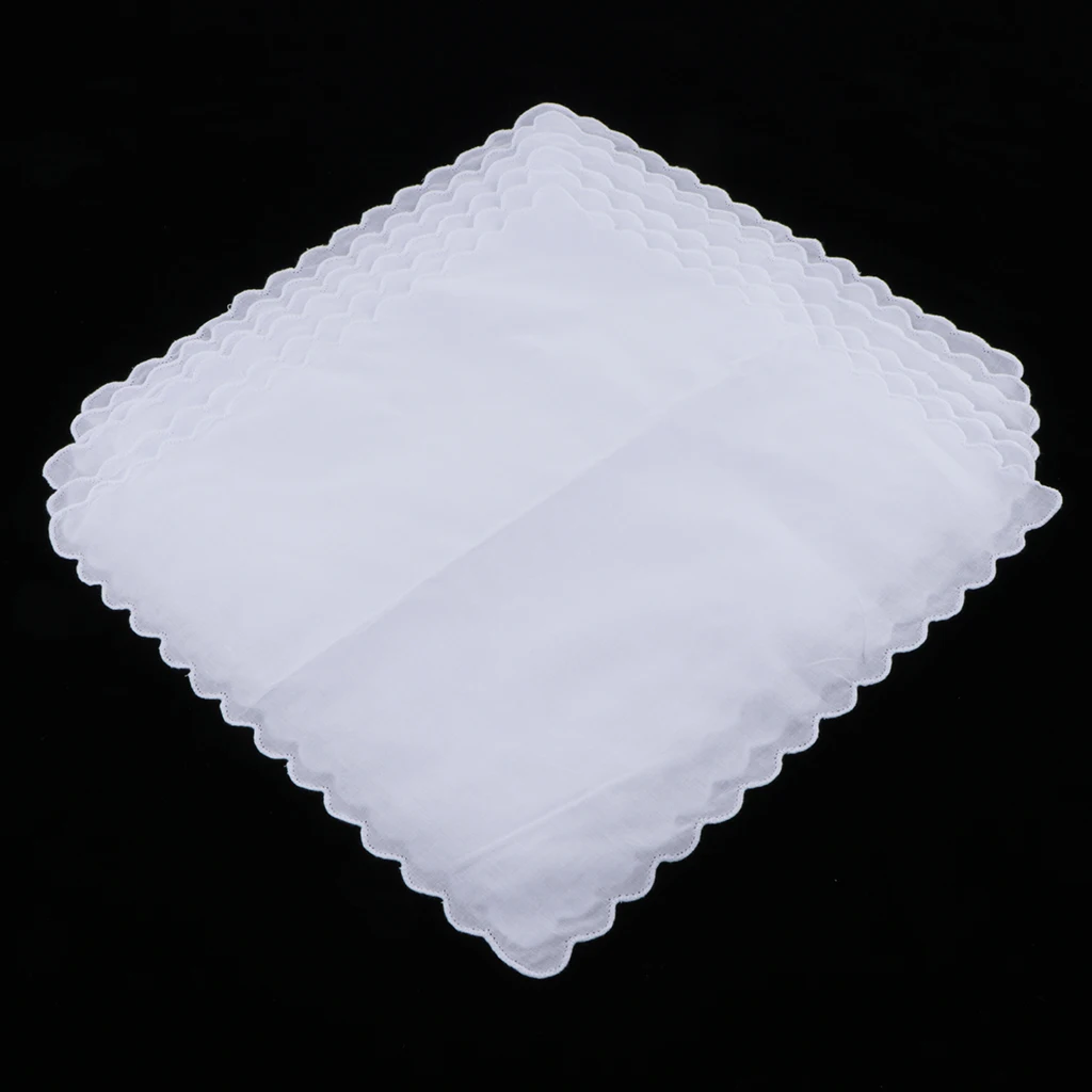 6x 100% Cotton Hanky DIY Blank Handkerchiefs White Hankie Kerchief Wavy Edge