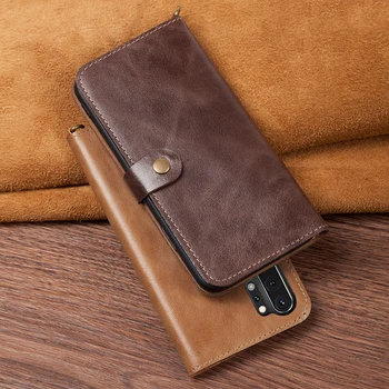 

Card Holder Flip Book Snap-fastener Wallet Cases For Samsung Note 10 9 Galaxy S10 Plus S10e Retro Soft Genuine Cow Leather Cover