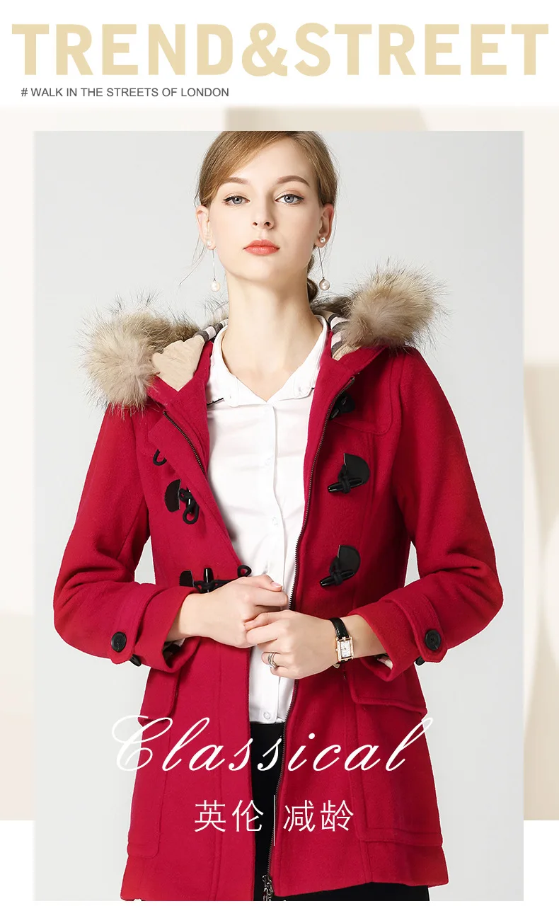 Woolen Jacket Women's Mid-length Autumn Clothing New Style Short-height Loose-Fit Fur Collar Hooded Toggle Woolen Overcoat