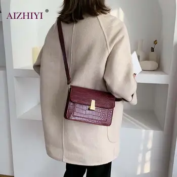 

Crocodile Leather Crossbody Bags for Women 2019 Fashion Classic Purse Retro Shoulder Handbag Flap Casual Solid Messenger Bags