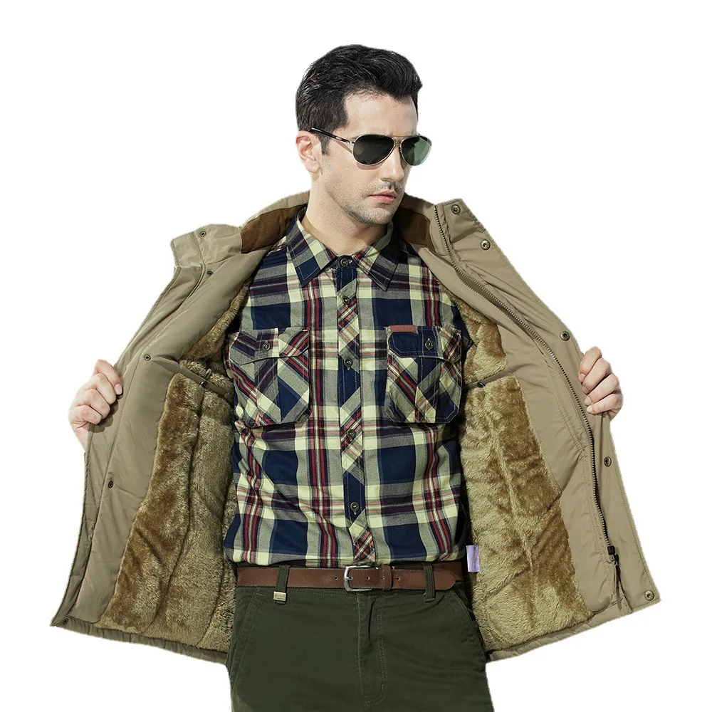 Mid-length Winter Coat Plus Velvet Thick Hooded Coat Casual Large Size Outdoor Detachable Hooded Mountaineering Suit Men Jacket