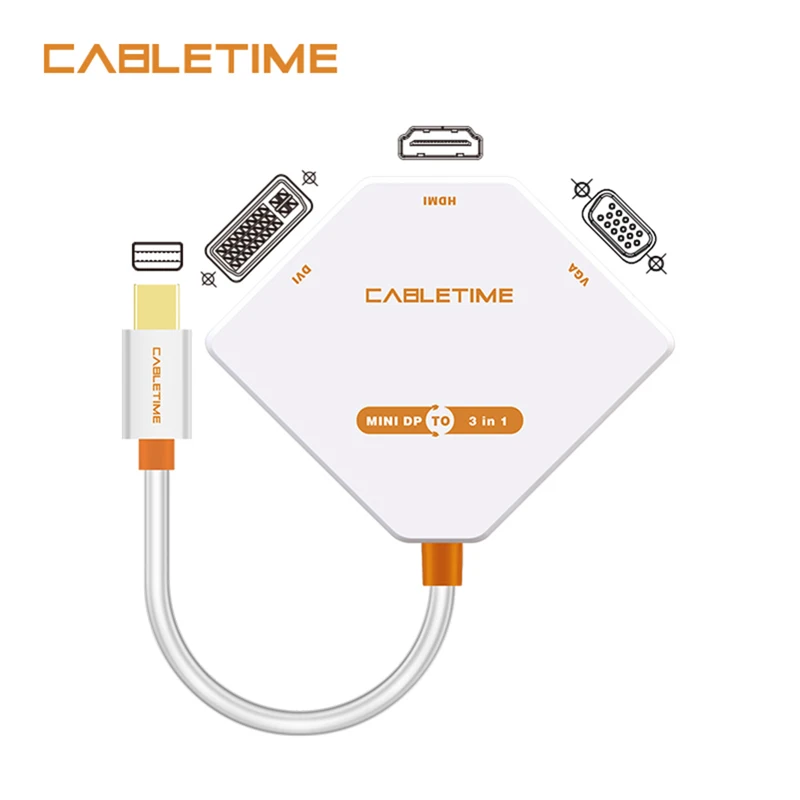 Cabletime 3 в 1 Thunderbolt MINI DisplayPort к HDMI + DVI VGA адаптеру для четкости монитора проектора LCD