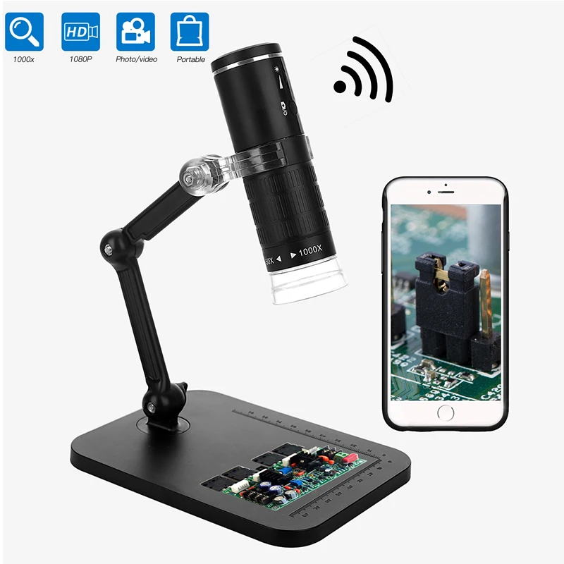 

Digital Microscope 1000X Digital Zoom 1080P 8LEDs Mini Wifi Microscope Camera Electronic Magnifier with Stand DIY Soldering Tool