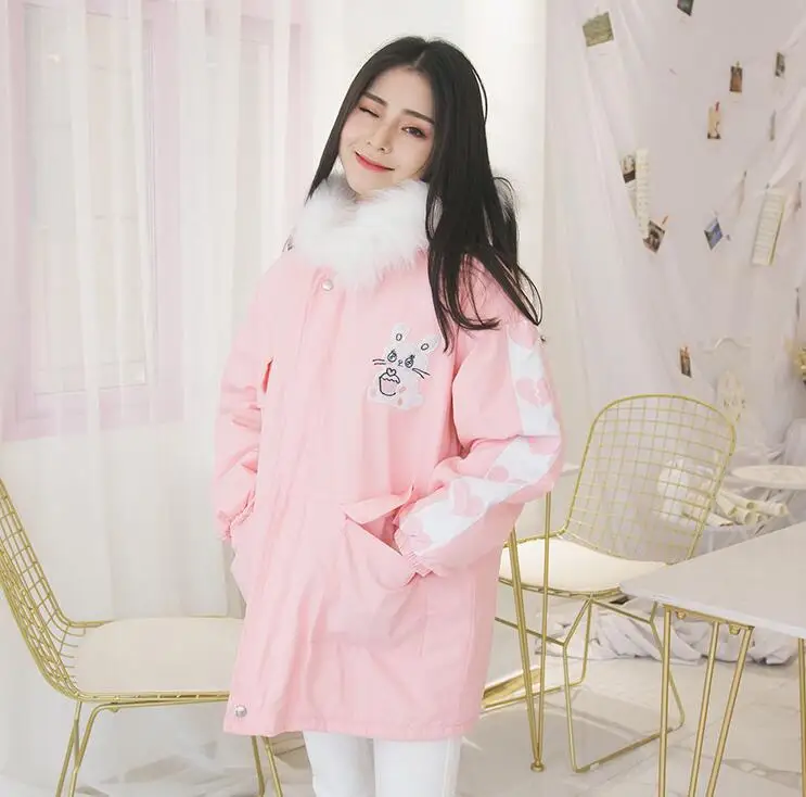 

WOMEN women young Chiffon Lolita student coat pink PURPLE Winter more cute BUNNY CAKE young girl quilted jacket 0744