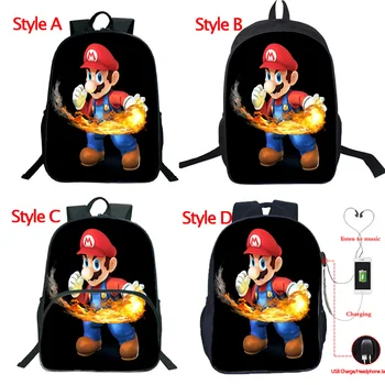 

Super Mario 16 Inch Backpack Teenage School Bags for Girls Boys Bagpack Shoulder Bag USB Charging Zipper Bookbag Travel Bags