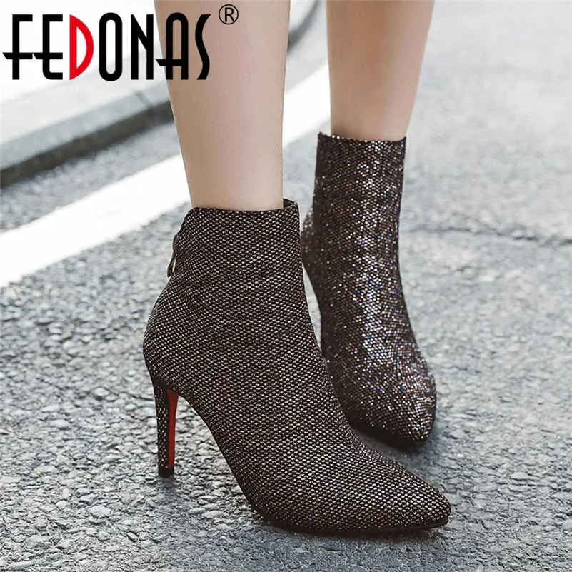 

FEDONAS Female Winter New Big Size Chelsea Boots High Heels Party Shoes Woman Women Ankle Boots Synthetic Leather Short Boots