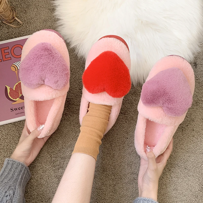 COOTELILI Women Heart-Shaped Fur Round Toe Comfort Platform Flats Snow Shoes Resistance Warm Winter Fluffy Plush Loafers | Обувь