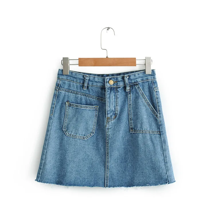 

High-waisted Slimming Denim Skirt Women's Summer Irregular Pocket A- line Short Skirt Sheath Short Skirt Students S27305