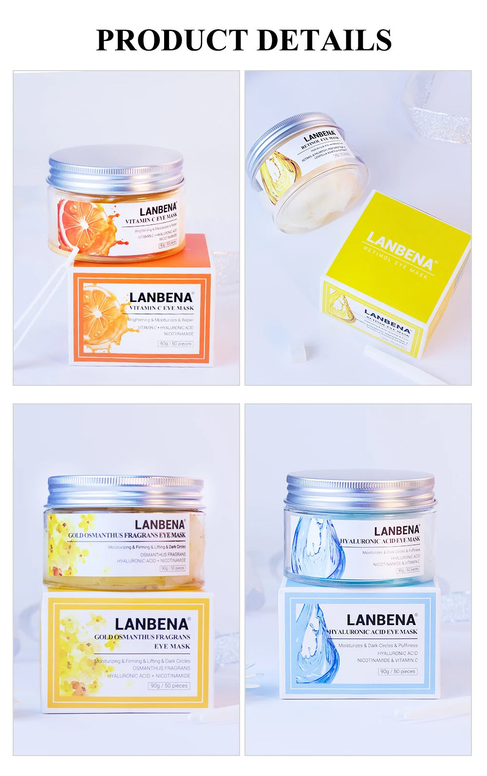 LANBENA Eye Patches Retinol Hyaluronic VC Golden Osmanthus Acid Moisturizing Serum Anti-Aging/Puffiness Dark Circle Eyes Skin Ca