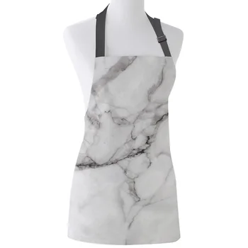 

White Marble Kitchen Aprons for Woman Kids Work Clothes Men Nail Technician Waitress Cooking Apron Christmas Gift