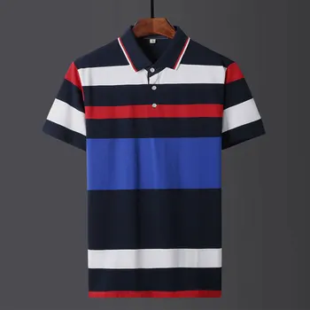 

Casual Mens Cotton Polo T-shirts Classic Summer Slim Fit Striped Big Size 4XL Short Men's T-shirts Polo Homme Camiseta Hombre