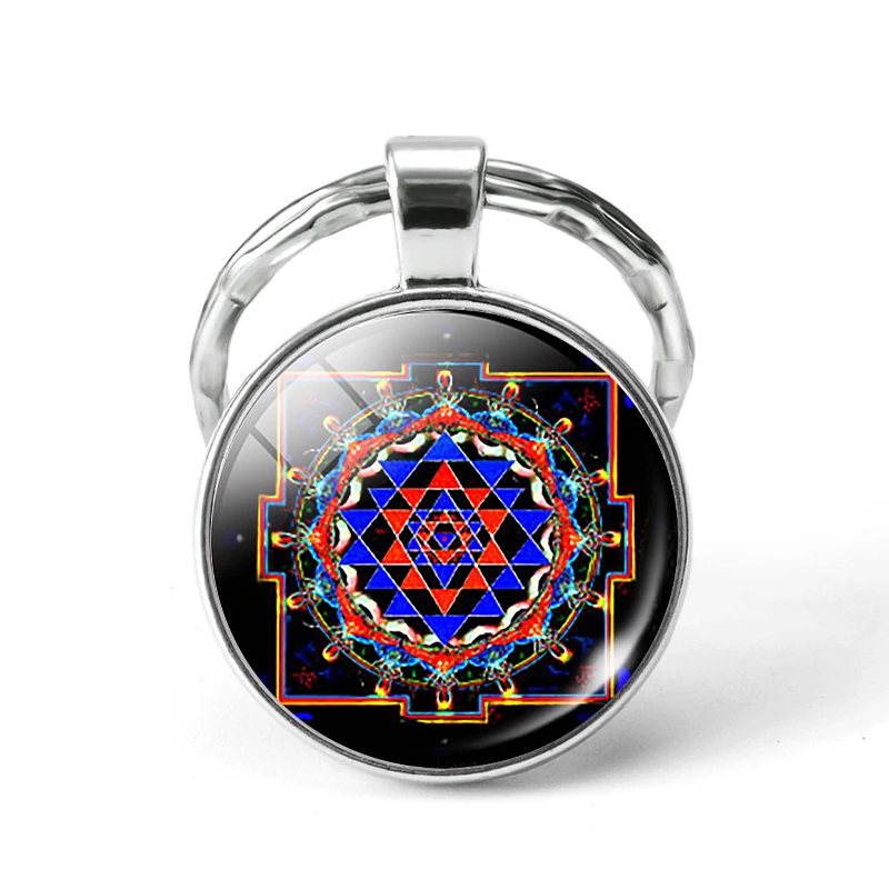Sri Yantra Мандала шаблон брелок стеклянная подвеска буддийская Священная Геометрия брелки духовные ювелирные изделия Мандала Цветок аксессуары