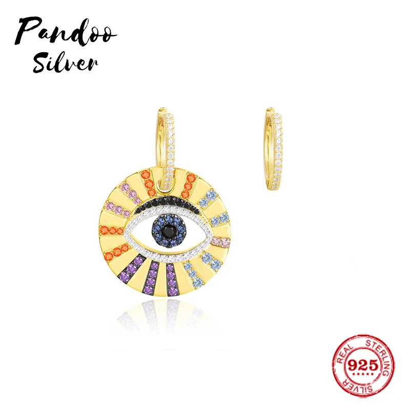 Модная подвеска Стерлинговое Серебро 1:1 копия, асимметричный поп многоцветный счастливый глаз серьги Роскошные ювелирные изделия подарок для женщин