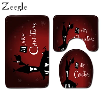

Zeegle Christmas Bath Mat Set for Toilet Decoration Lid Toilet Cover Absorption Bath Mat Flannel Shower Carpet Bath Accessories